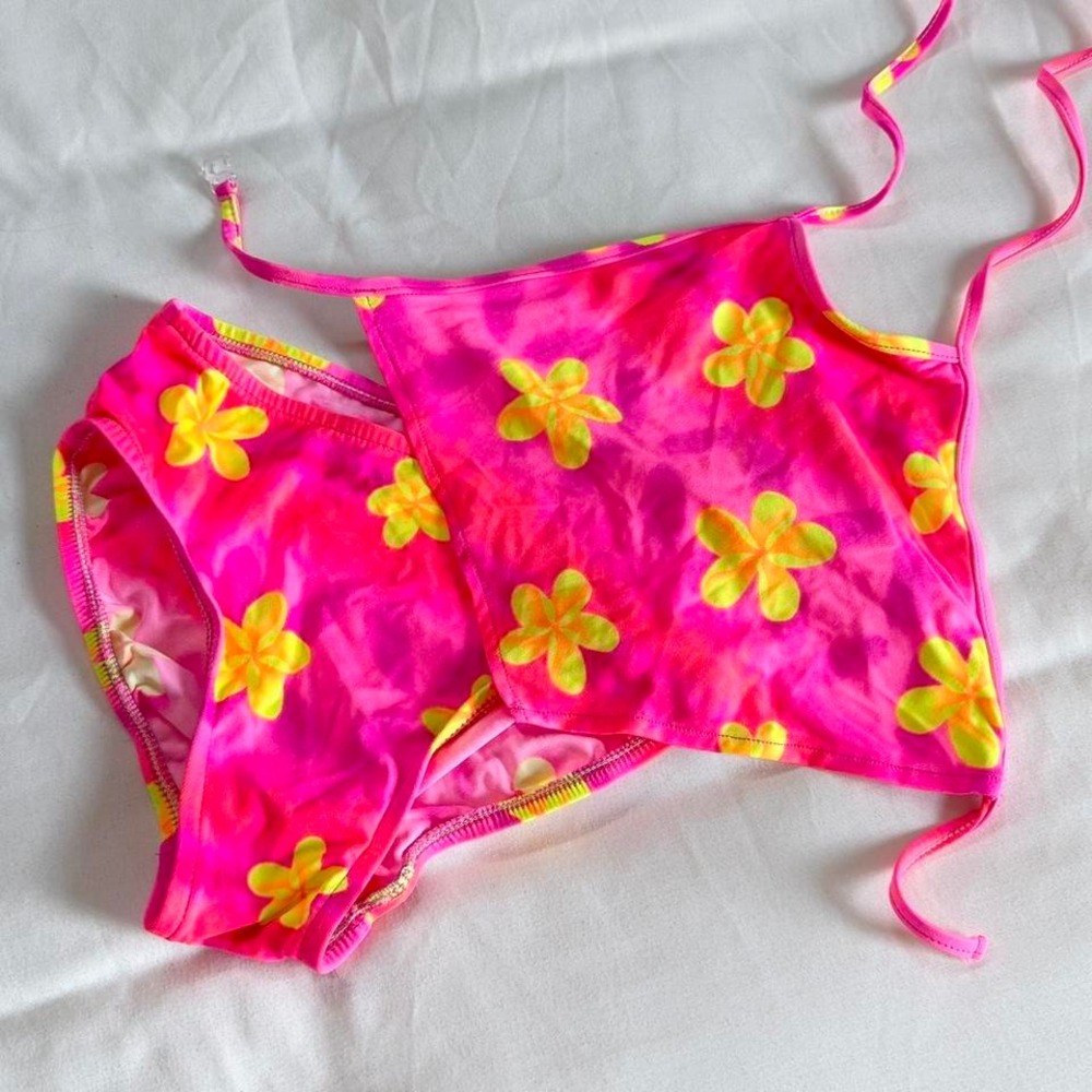Y2K pink flower two piece bikini‎ set girls size 8